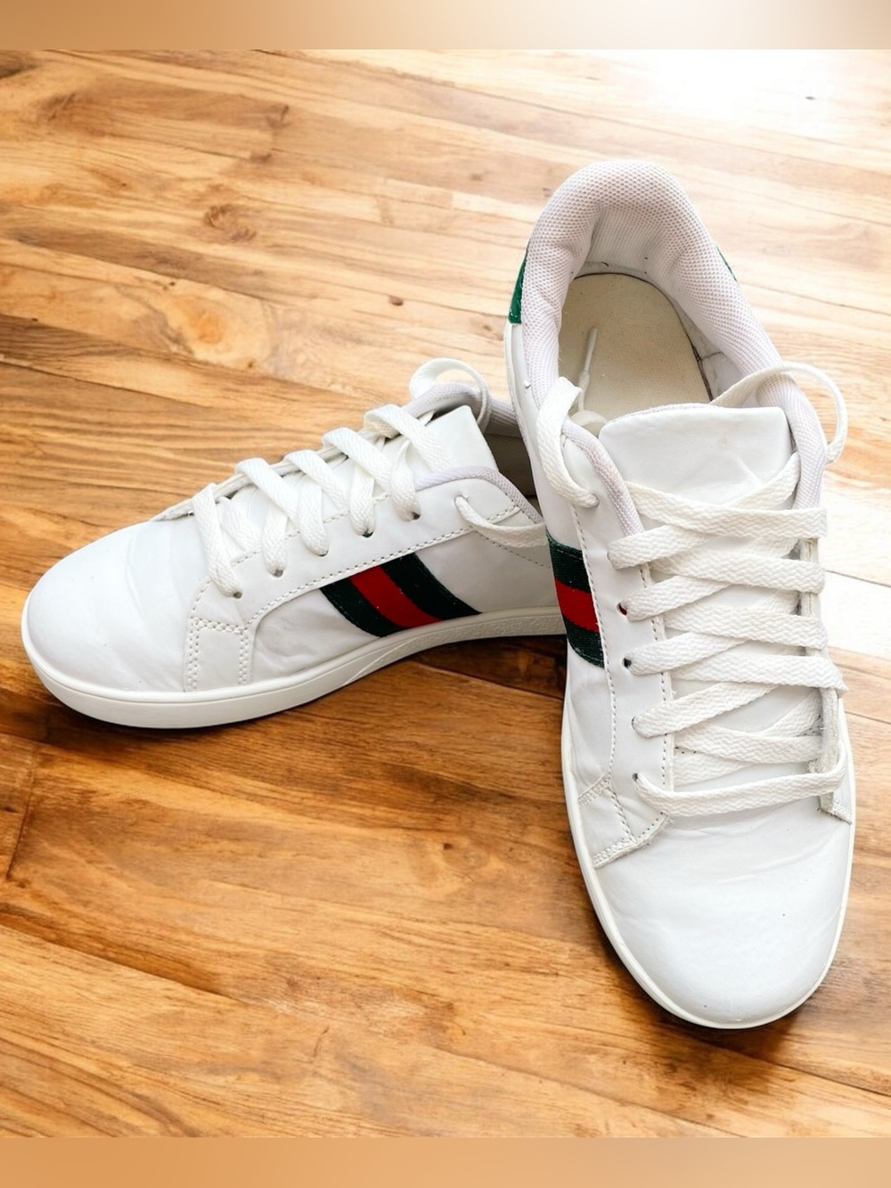 Gucci Ace Women’s Sneakers Red Green Stripe Size US 8 EUR 39 CM 24.5 Authentic